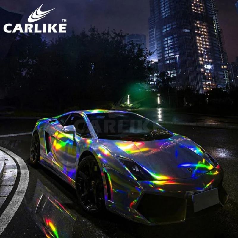 Vinilo Wrap CARLIKE CL-LS-02 Cromo Láser Neo Plateado Holográfico